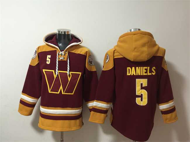 Men's Washington Commanders #5 Jayden Daniels Burgundy Ageless Must-Have Lace-Up Pullover Hoodie,We sell and wholesale Men's Washington Commanders #5 Jayden Daniels Burgundy Ageless Must-Have Lace-Up Pullover Hoodie on line form chian!